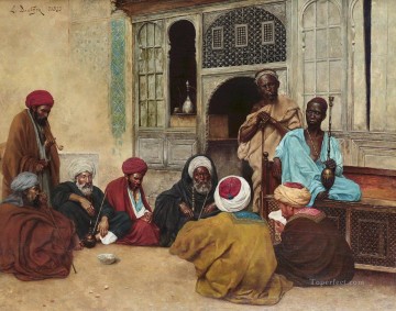  Cafe Painting - Outside a Cafe Ludwig Deutsch Orientalism Araber